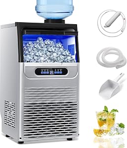 100LBS/24H Commercial Ice Maker Machine, Dual Water Inlet Undercounter or Freestanding Ice Machine, 36 Cubes/Cycle with 22LBS Storage for Home, Bar, Restaurant, Coffee Shop