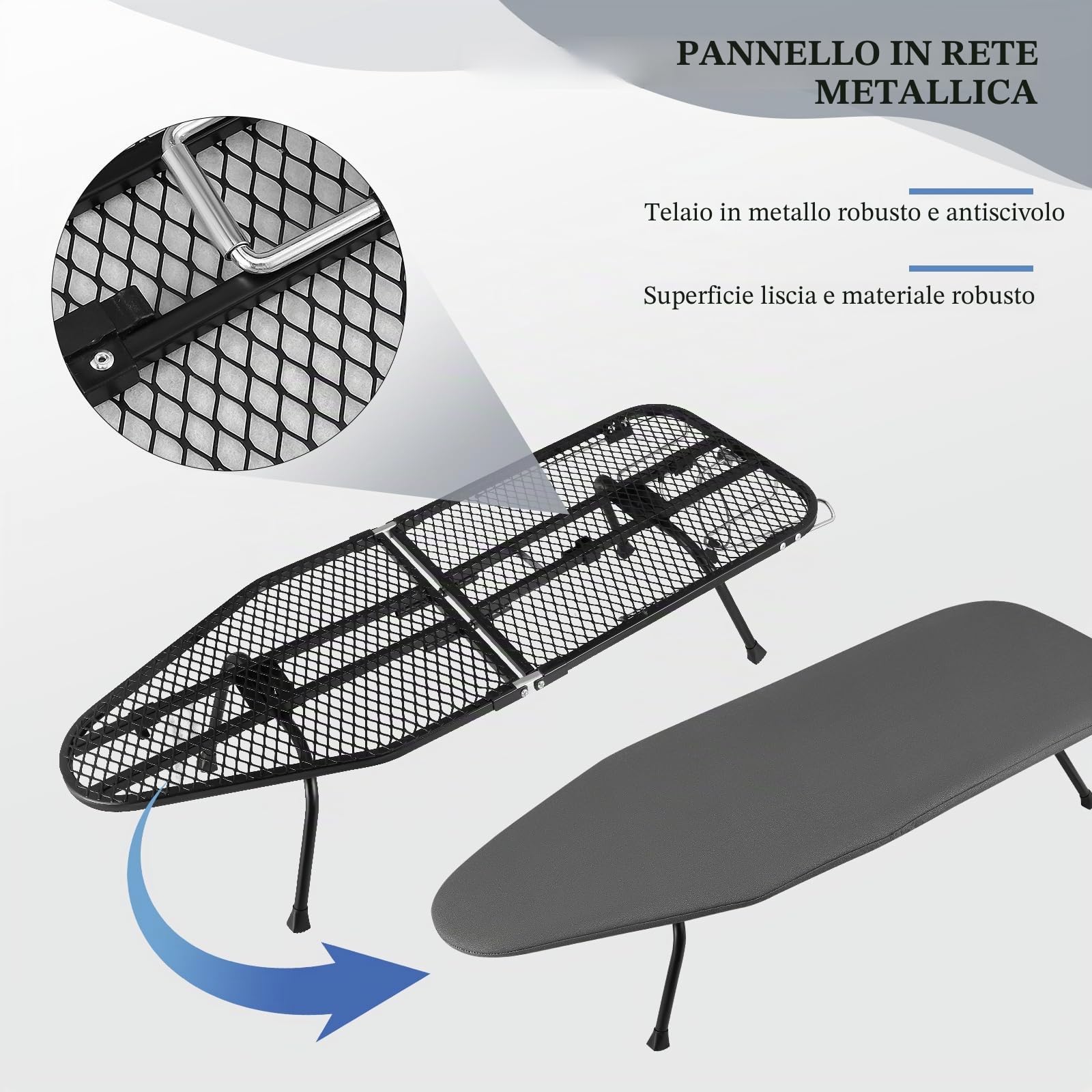 Asse da Stiro Pieghevole, Asse da Stiro Salvaspazio Piccola Tavola da Tavolo con Poggia Ferro, Mini Piedini Antiscivolo Pieghevoli Portatili per Casa, Lavanderia, Dormitori, Viaggi