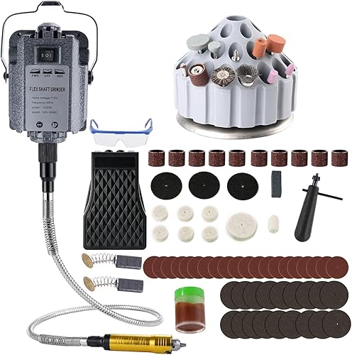 Miniatura 10 de DZQ Amoladora de eje flexible de 560 W, kit de herramientas rotativas con 3 mandíbulas de 500-23000 RPM, molinillo colgante de pedal con soporte