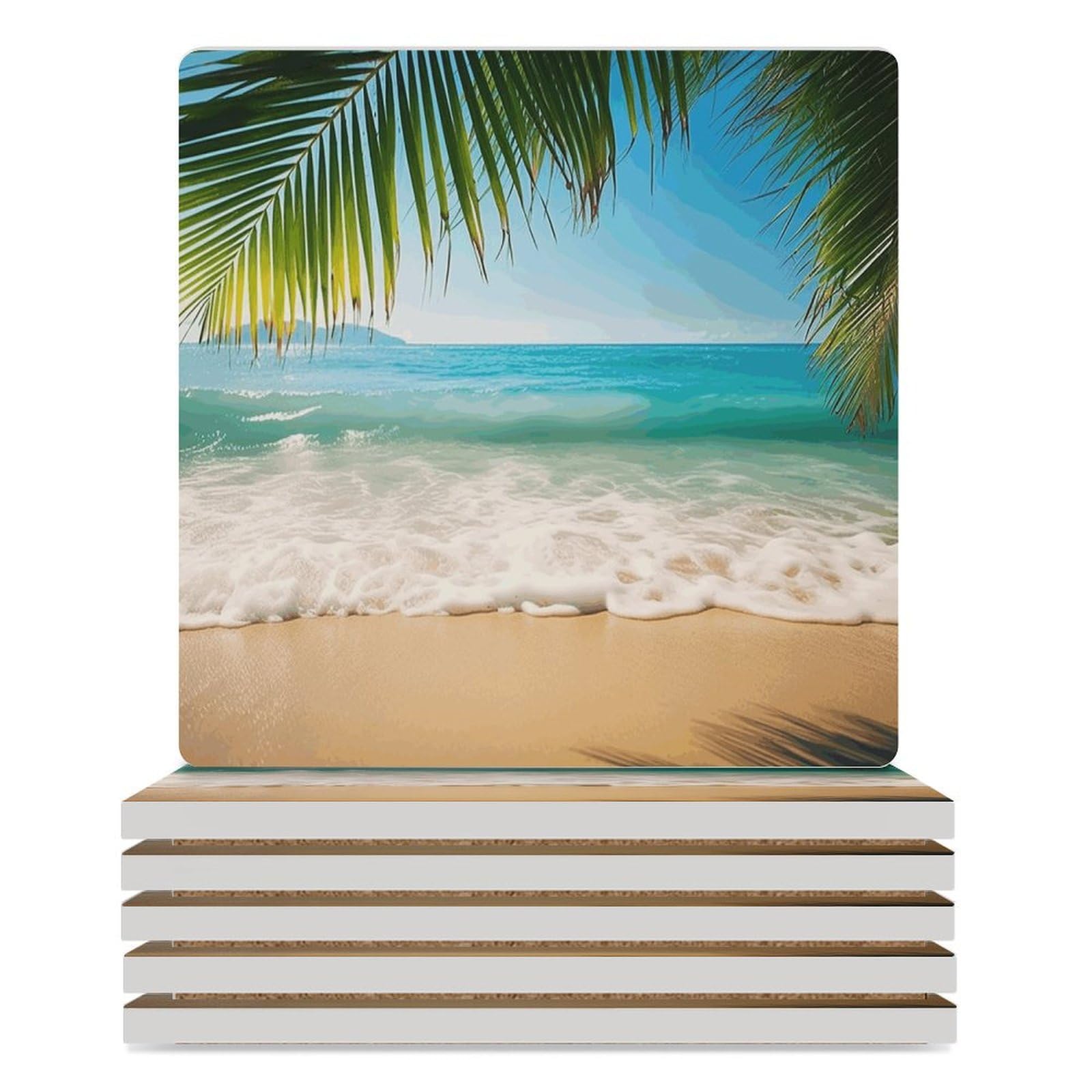 Dessous de verre ronds en céramique océan absorbants anti-rayures pour table basse salon lot de 6