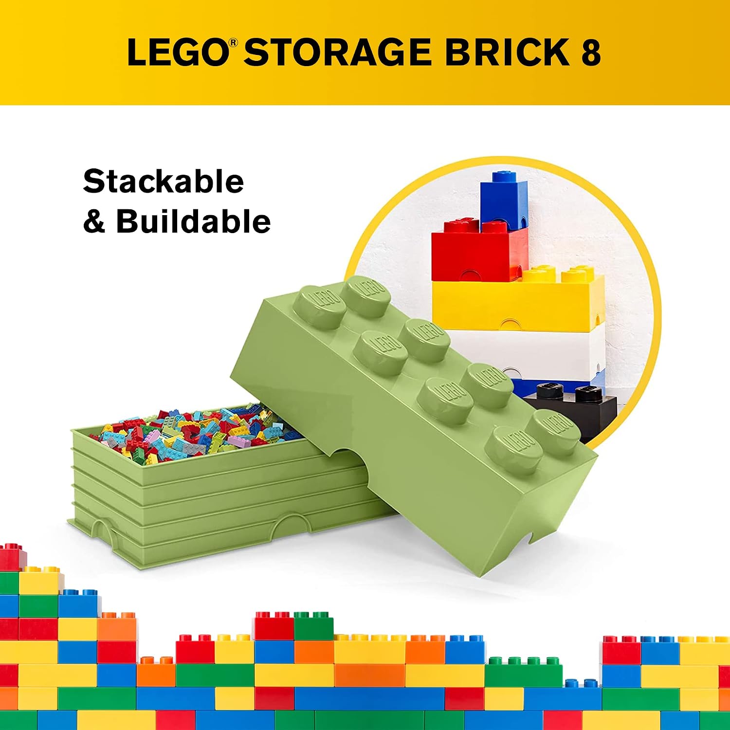 Room Copenhagen, Lego Storage Brick Box - Stackable Storage Solution - Yellowish Green, Brick 8