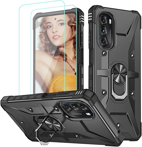 Funda compatible con Motorola Moto G 5G 2022 con 2 protectores de pantalla HD, soporte magnético, doble capa, resistente, a prueba de golpes, funda