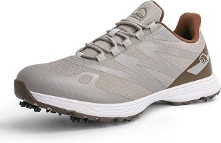 Golf Shoes, Mens Professional Golf Sneakers, Removable Non Slip Spiked Golf Trainers, Extra Wide Breathable Outdoor Golf Boots for Men's