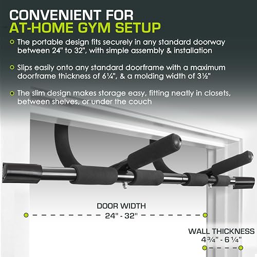 ProsourceFit Multi-Grip Lite Pull Up/Chin Up Bar, Heavy Duty Doorway Upper Body Workout Bar for Home Gyms 24”-32” - 2