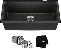 Kraus Quarza KGU-413B 31-Inch Undermount Granite Composite Single Bowl Kitchen Sink in Black Onyx - Scratch Heat Stain Resistant