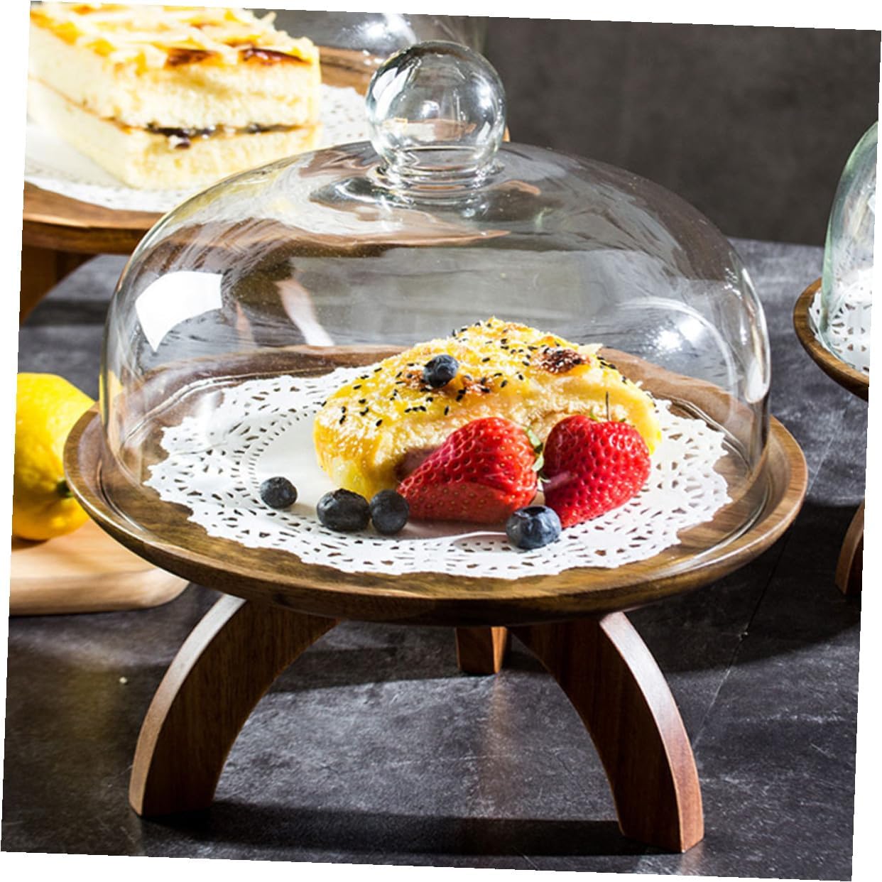 Glass Cake Dome Dust Cover Large Glass Cloche with Base for Fruit Plate and Dessert Display, Food Dust Protector for Kitchen and Dining