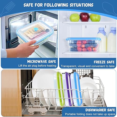 Miniatura 3 de Recipientes plegables para almacenamiento de alimentos, silicona premium, sin BPA, apto para microondas y horno con tapas, para viajes, campamento o