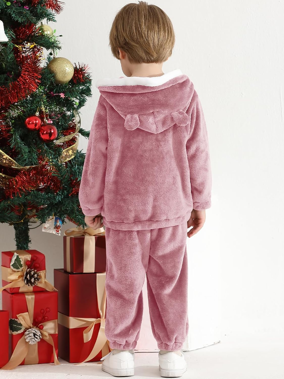 Toddler Fleece Tracksuit Sets Girls Boys Christmas Fuzzy Sweatsuit Winter 2 Piece Outfit Warm Sweatshirt Jogger Pants
