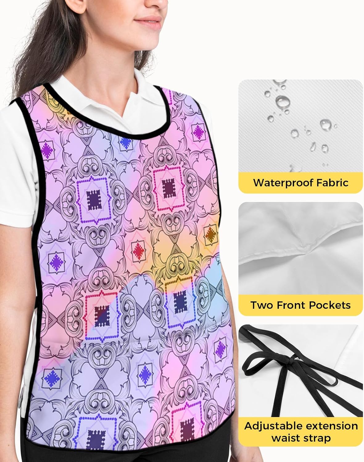 Unisex Cobbler Apron with 2 Pockets, Boho Retro Pattern Purple Pink Gradient Lines Waterproof Vest Kitchen Chef Apron, Smock Apron Vest Cobbler Aprons for Women Men, 2 Pack, 20” x 31.5”