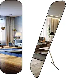 Espelho Retangular C/Suporte Apoio Chao 146x36cm Retrô (MOLDURA PRETA)