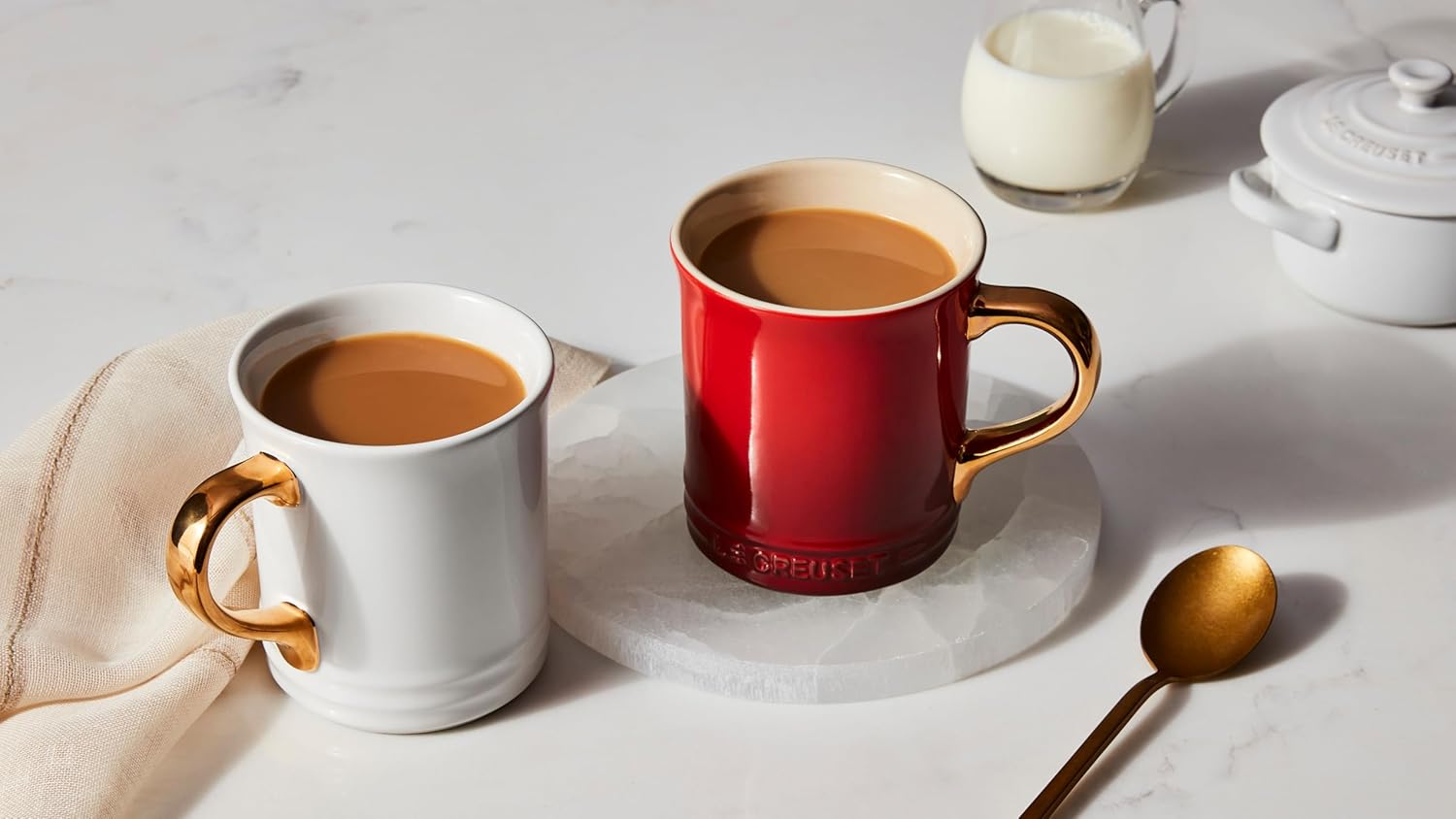 Le Creuset Vancouver Mug with Gold Metallic Handle, 14 oz., Cerise