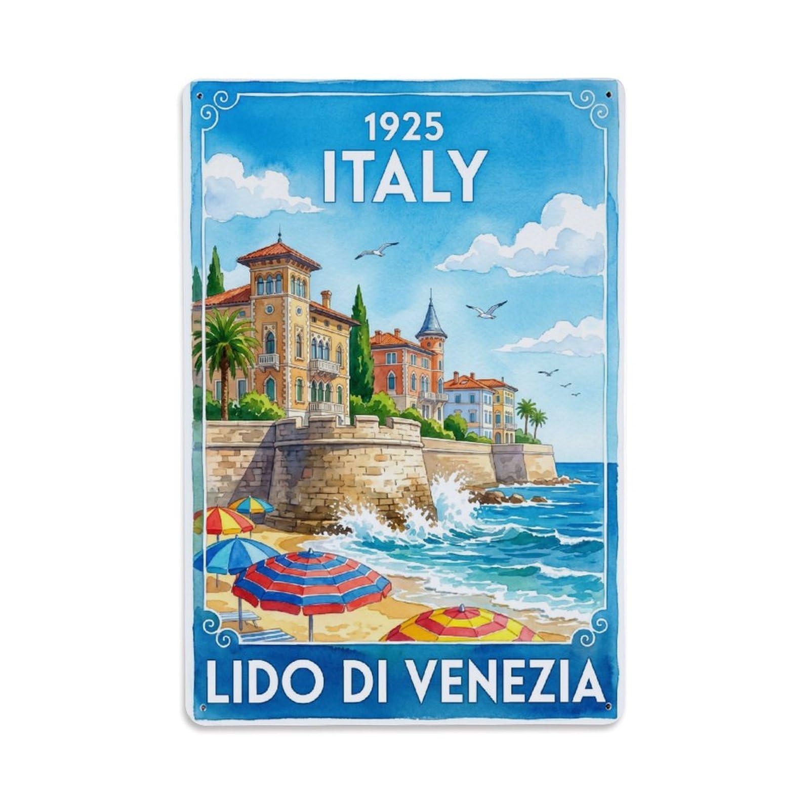 Olhnbad Style Lido Di Venezia Italy Adriatic Coastal Travel Metal Tin Sign