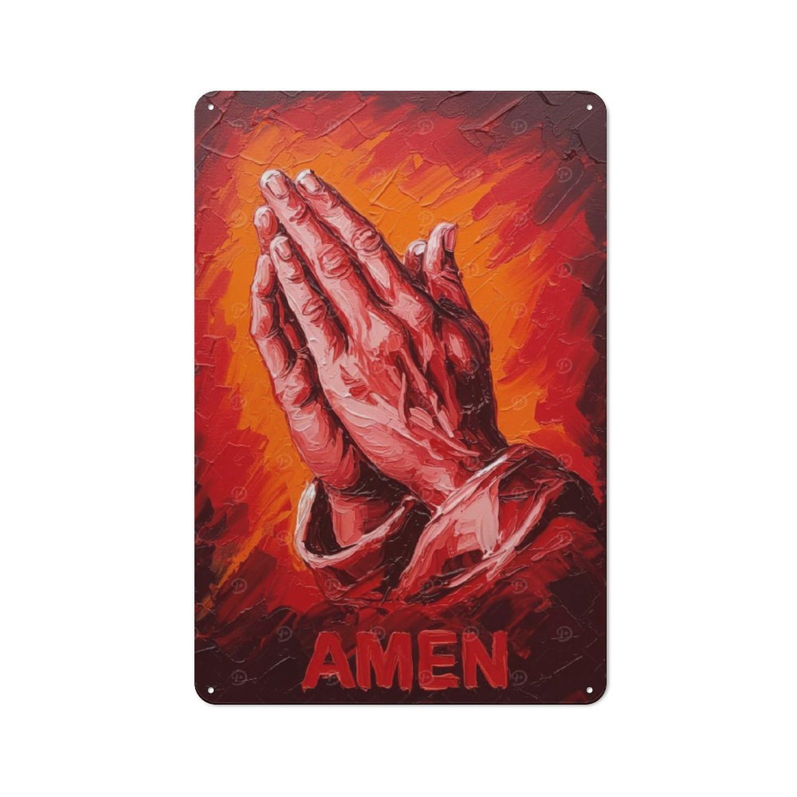 Junmoney Praying Hands Painting Vintage Tin Sign 30X20cm With For Home Office Or Studio, For Home Office Decor Fans