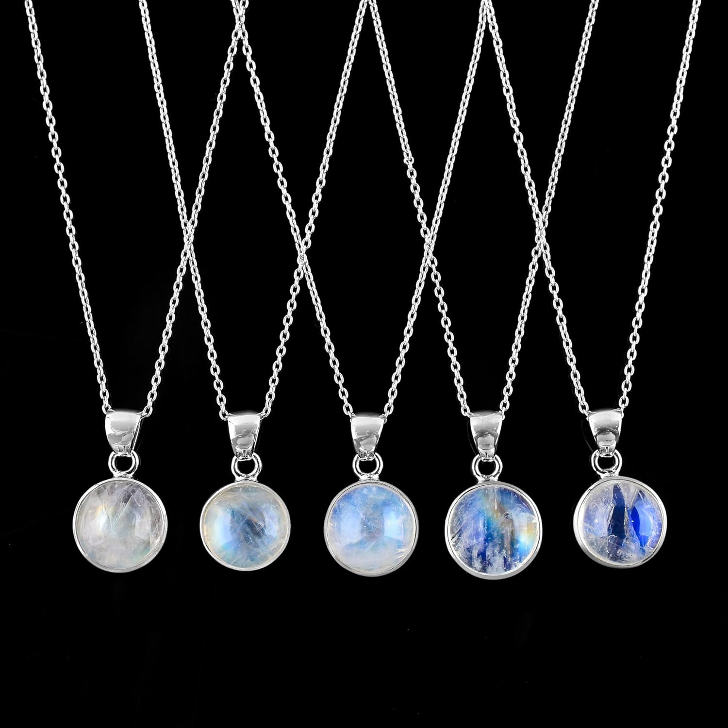 Natural Blue Sheen Moonstone Gemstone Dainty Pendant Necklace For Women, Crystals and Healing Stones, June Birthstone Jewelry, Rhodium Plated 925 Sterling Silver, Birthday Gifts for Her - Image 4