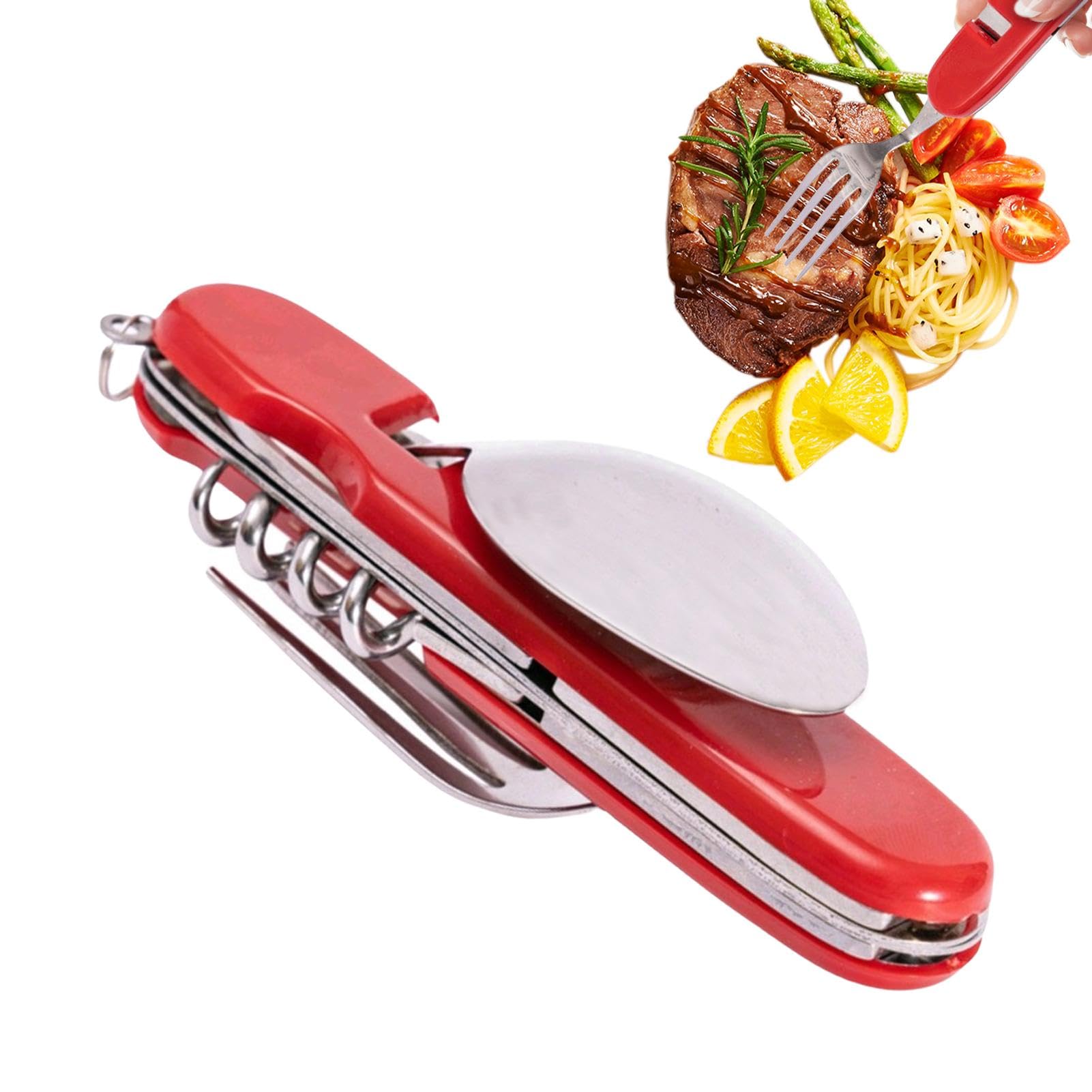 Camping-Utensilien-Set,Camping-Utensilien-Set - 6-in-1 faltbares tragbares | Besteckset - Abnehmbares Mehrzweck-Campingbesteck mit Flaschenöffner für Picknick-, Wander- und Angelbegeisterte