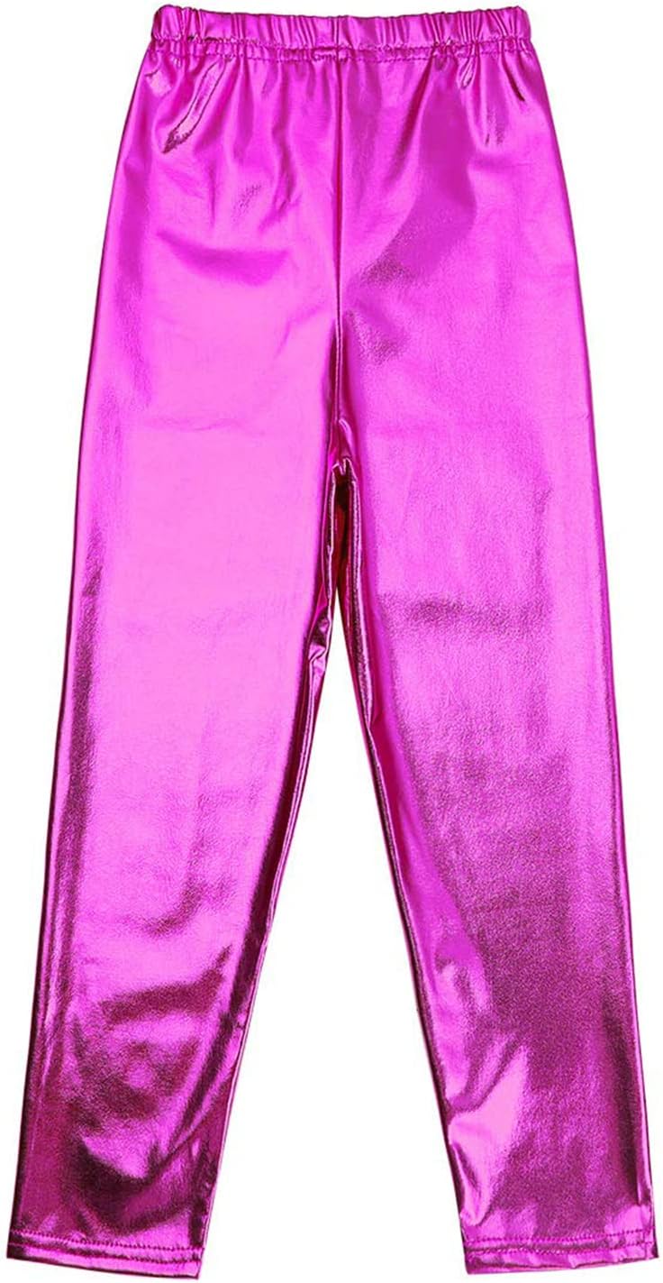 ZUYPSK Kids Boys Girls Shiny Metallic Leggings Tights Jazz Hip Hop Dancing Stage Performance Pants Dancewear (as1, numeric, numeric_5, regular, Rose Red)