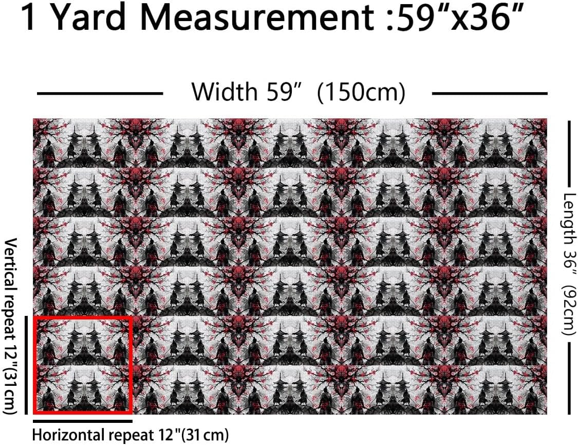 Feelyou Japanese Samurai Fabric by The Yard 3 Yards Japanese Ukiyoe Decorative Waterproof Outdoor Fabric for Sofa Cherry Blossoms Home Decor Upholstery Fabric