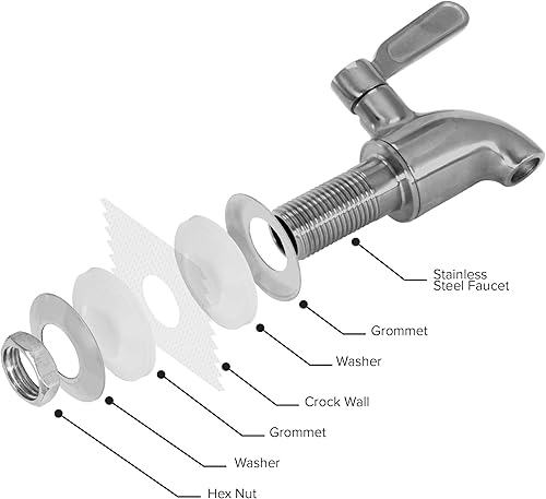 Miniatura 5 de Geo Sports Dispensador de agua de porcelana de cerámica, grifo de acero inoxidable, válvula y tapa incluidos. Se adapta a jarras de 3 a 5 galones.