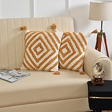 Blue Strip Premium Decorative Throw Cushion Pillow Cover Boho Home Decor,Living Room,Bedroom Couch Sofa Cushion Covers,Size-16 inch x 16 inch,Pack of 2 (Yellow Designer)