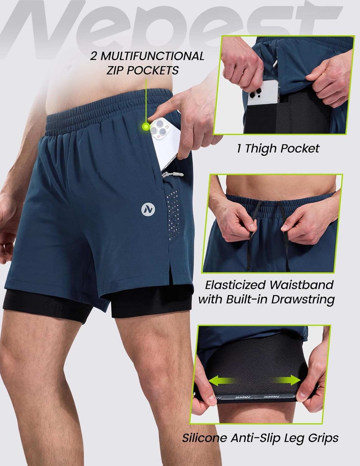 Nepest Men's Mountain Bike Shorts 4D Padded Cycling Bicycle Biker Riding Loose-fit Gel Padding MTB Shorts Zipper Pockets - Image 3