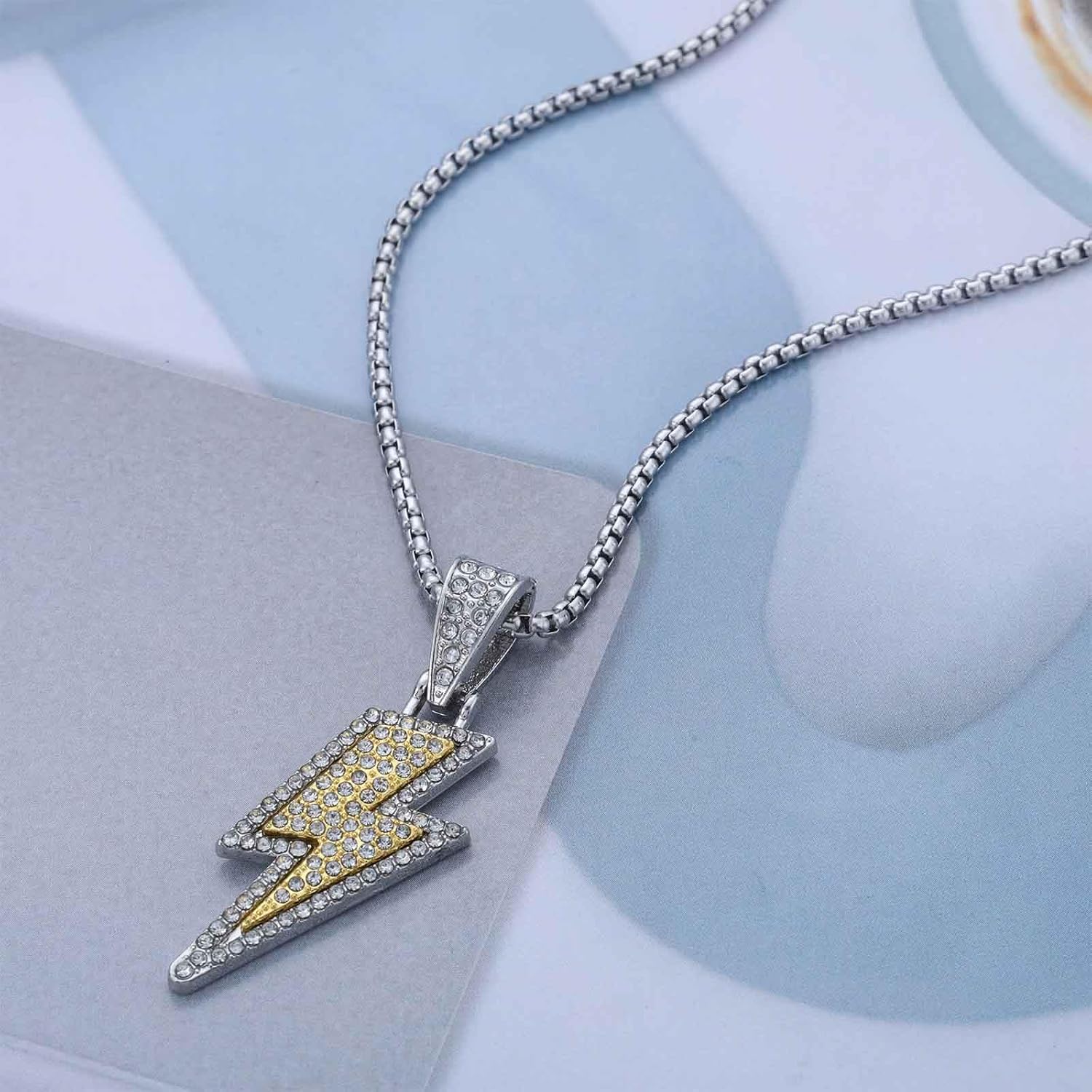 Boho Crystal Lightning Bolt Necklace Cz Lightning Pendent Necklace Silver Italian Chain Choker Necklace Thunder Necklace Thunderbolt Chain Necklace Jewelry for Women - Image 4