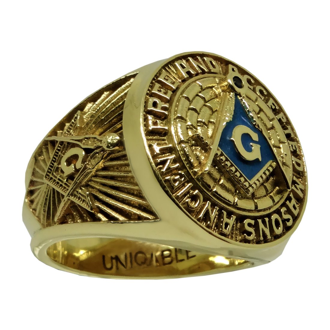 Amazing 10K Havy Solid Yellow Gold Masonic Freemason Mans Ring Size KTR010Y10