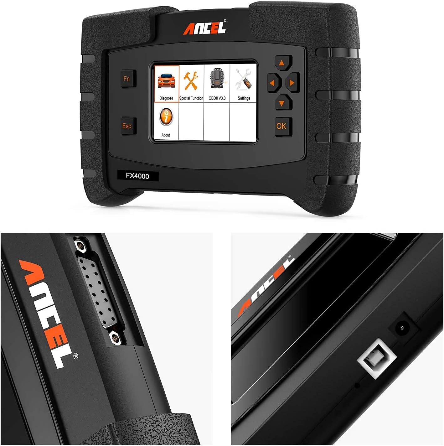 Жакын план views of ANCEL FX4000 ports and screen