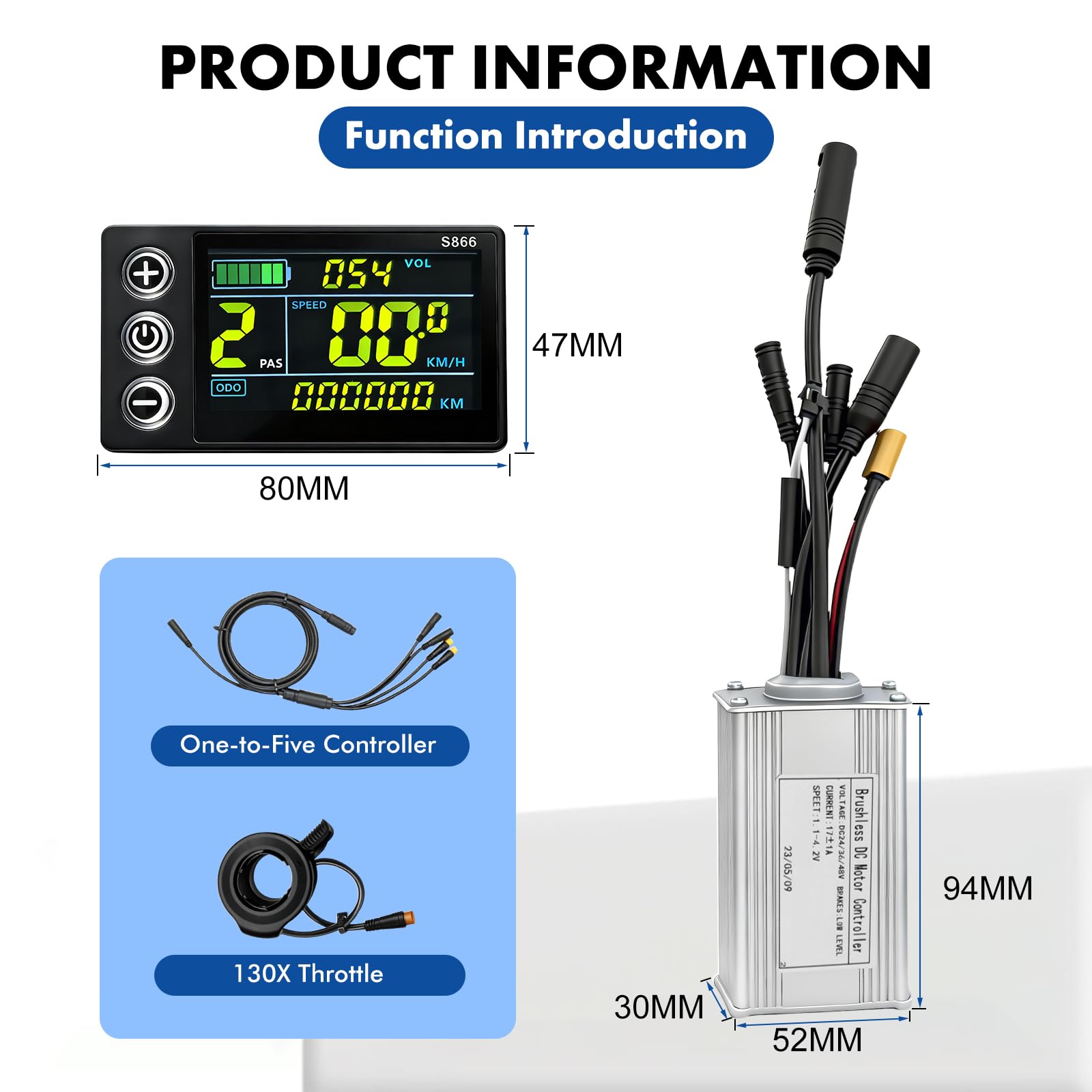Controller Senza spazzole per Motore, modalità Tripla 17 A, DC 24 V, 36 V, 48 V, in Alluminio, per Scooter elettrici, 250 W