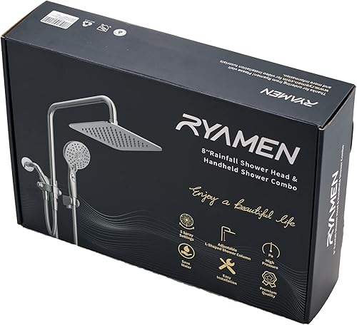 Miniatura 9 de Combo de cabezal de ducha doble, cabezal de ducha de lluvia y lluvia de alta presión de 8 pulgadas, duchas de mano ajustables de 5 ajustes, con