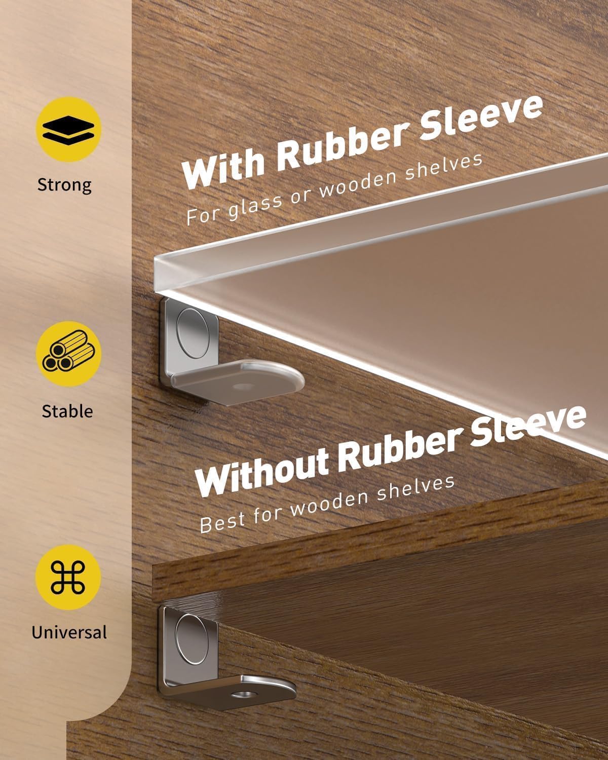 50 Pcs L-Shaped Shelf Support Pegs, 5mm Cabinet Shelf Pins with Rubber Sleeves, Cabinet Shelf Pegs with Hole, Nickel Plated Metal Shelf Brackets for Glass Kitchen Closet Bookcase