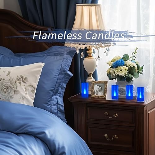 Miniatura 7 de LANKER Velas sin llama, velas LED de pilar que funcionan con pilas, 1.5 pulgadas de profundidad x 3 pulgadas de alto, luz azul parpadeante