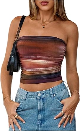 RoseSeek Womens Tie Dye Ruched Tube Top Y2k Fitted Going Out Tops Bandeau