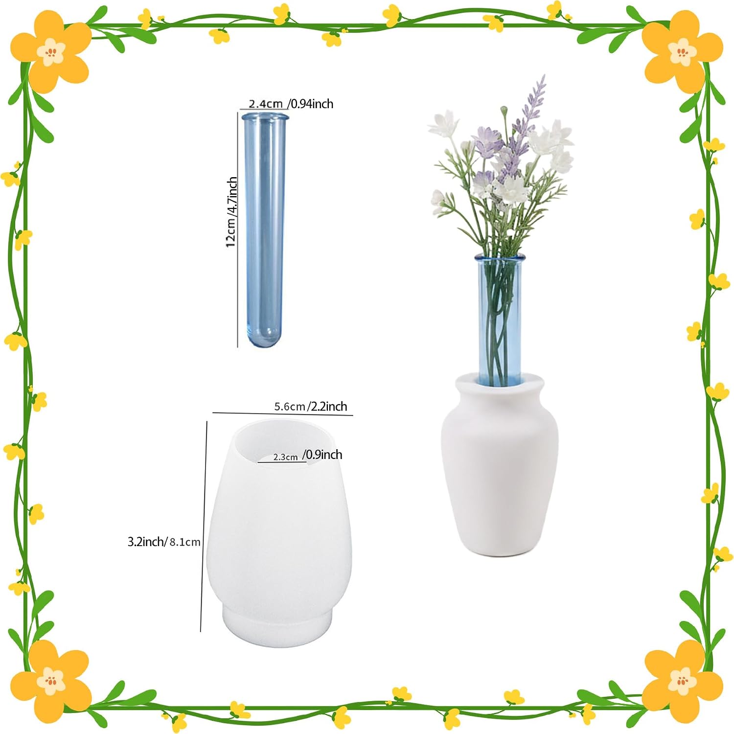 3Pcs Mini Vase Silicone Molds with 3 Test Tubes, Small Epoxy Resin Vase Molds for Plant Propagation Station, DIY Flower Holders for Hydroponic Home Decor Wedding Crafts