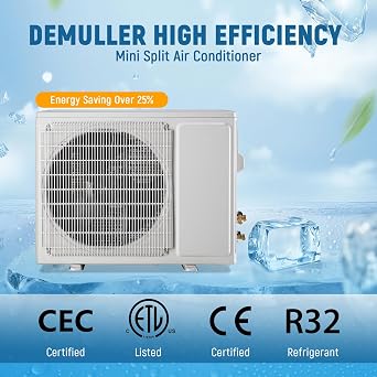 DEMULLER 9000BTU Mini Split Air Conditioner& Heater, 17 SEER2 Energy Saving 115V AC Units Cools Rooms up to 450 Sq. Ft Installation Kit Included, White