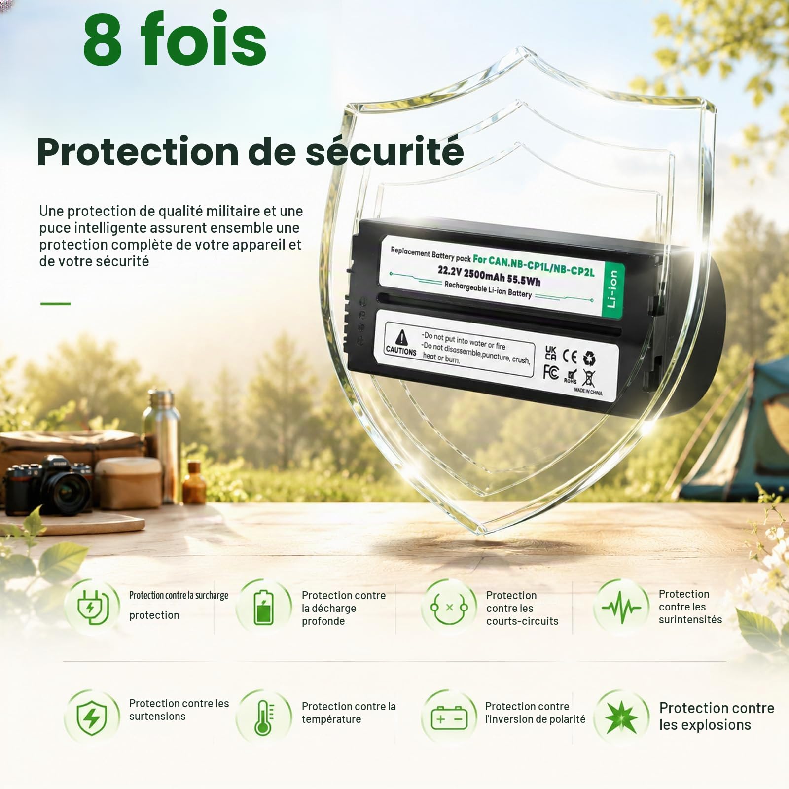 Lot de 2 batteries 2500 mAh NB-CP2L CP1L + chargeur adaptateur pour imprimante photo Canon Selphy CP1500, CP1300, CP1200, CP910, CP900, CP820, CP810, CP800, CP520, CP510, CP500