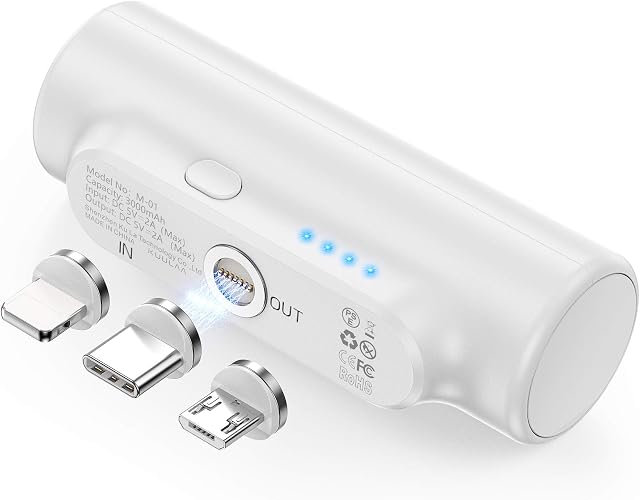 Kuulaa 3 in 1 Magnetic Power bank for Oculus Quest 2, Ultra Compact 3000mAh Mini External Battery Pack Portable Charger With 3 Plugs Compatible with iPhone 13 12 11 Pro Max, Samsung, Huawei(White)