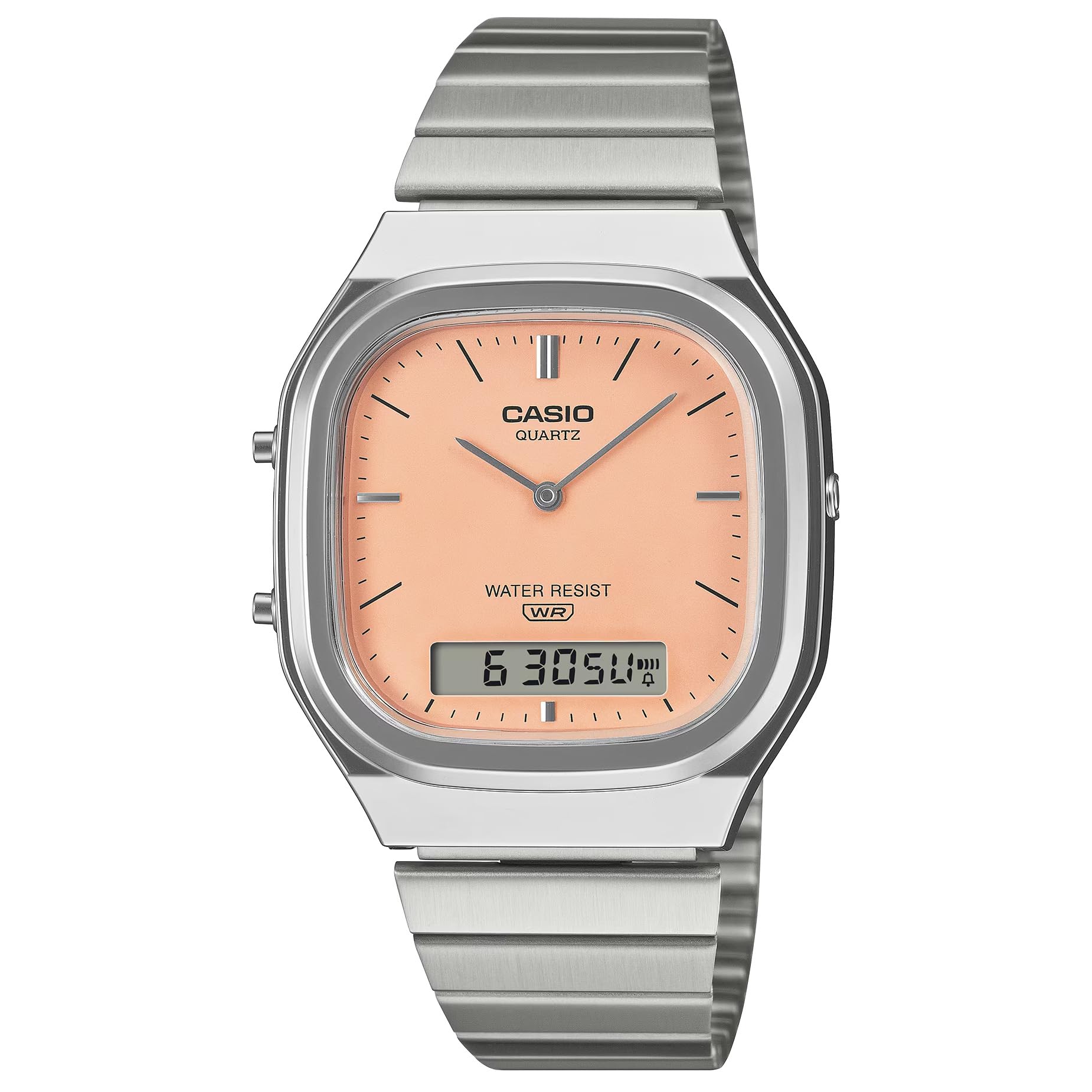 Casio AQ240E-4A - Orologio analogico-digitale in acciaio inox con quadrante arancione opaco, stile vintage, 40,9 x 35,8 mm