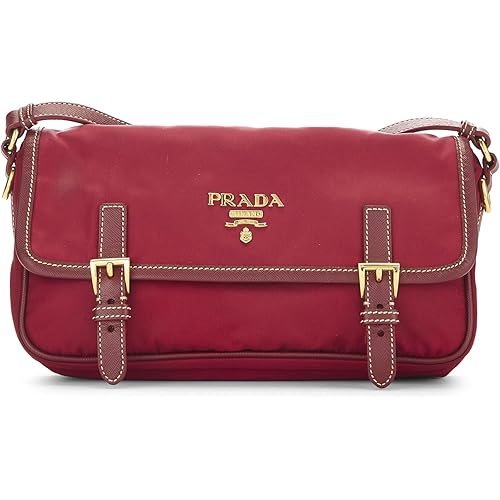 Prada, Pre-Loved Red Nylon Buckle Flap Messenger Bag Small, Red