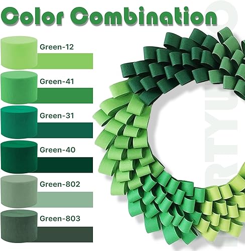 Vista 9 de PartyWoo Serpentinas de papel crepé verde, 6 rollos de 492 pies, paquete de papel crepé verde bosque esmeralda cazador para graduación, Navidad