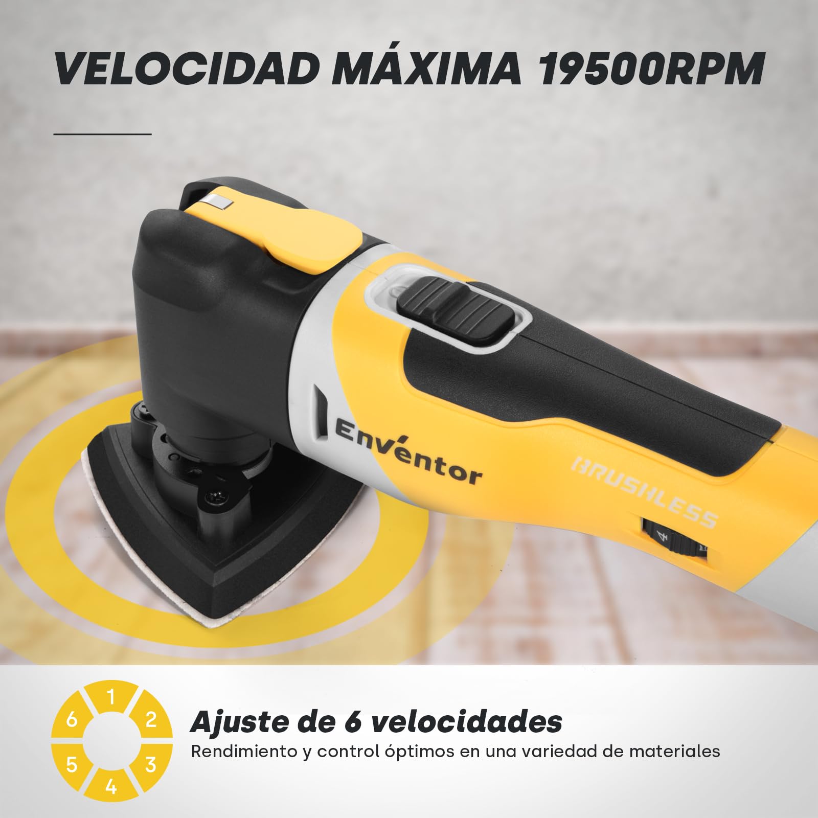 Enventor Multiherramienta Oscilante, 20V Brushless 2.0Ah Herramienta Multifunción con 6 Velocidades, 12000-19500RPM, Cargador, 28 Accesorios, Herramientas Oscilantes para Cortar, Lijar y Pulido
