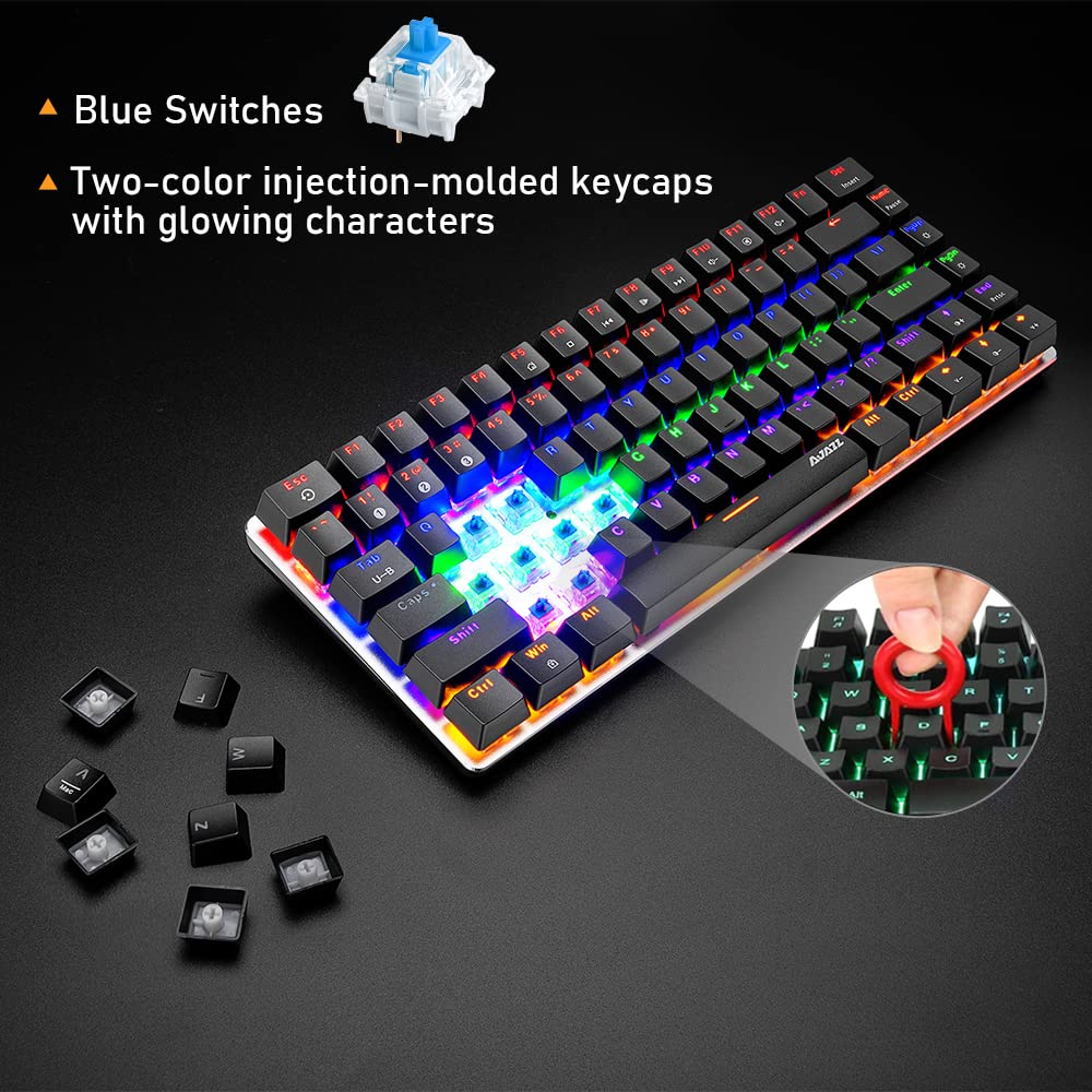 FELiCON AK33 Tastiera Meccanica Bluetooth Gaming Wireless & Wired due modalità, 3 canali di connessione Bluetooth, 18 Rainbow Backlit, QWERTY 82 Tasti anti-ghosting (interruttore blu, nero)