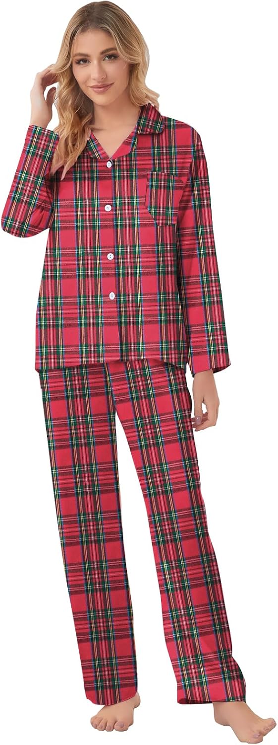 Umeyda Family Christmas Pjs Matching Sets Plaid Pajamas Long Sleeve Holiday Sleepwear Set for Adults Kids