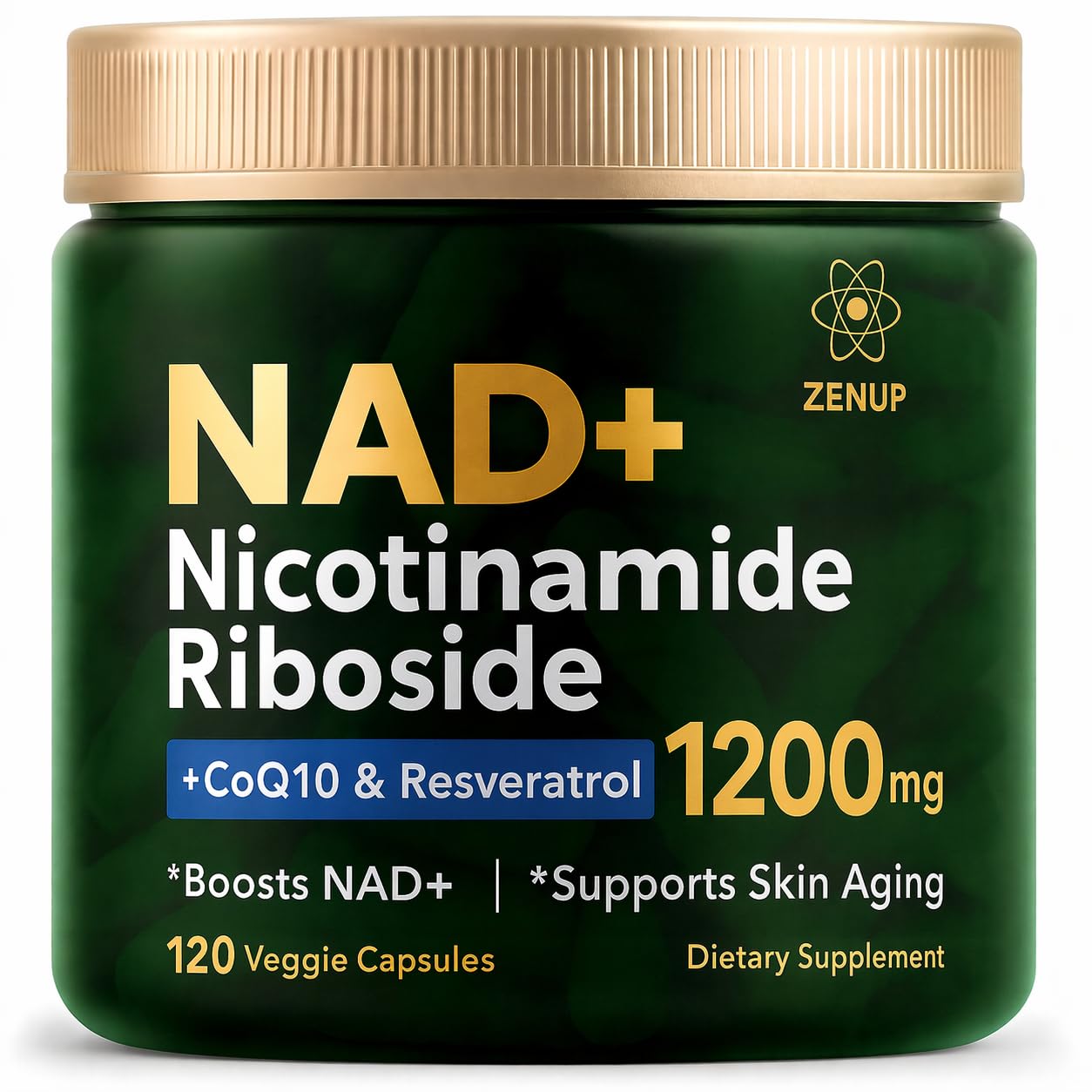 NAD Supplement Nicotinamide Riboside Malate with CoQ10, Trans-Resveratrol & Quercetin, 1200mg Per Serving, Daily Supplement Formula, 120 Veggie Capsules, 60 Servings 120 Count (Pack of 1)