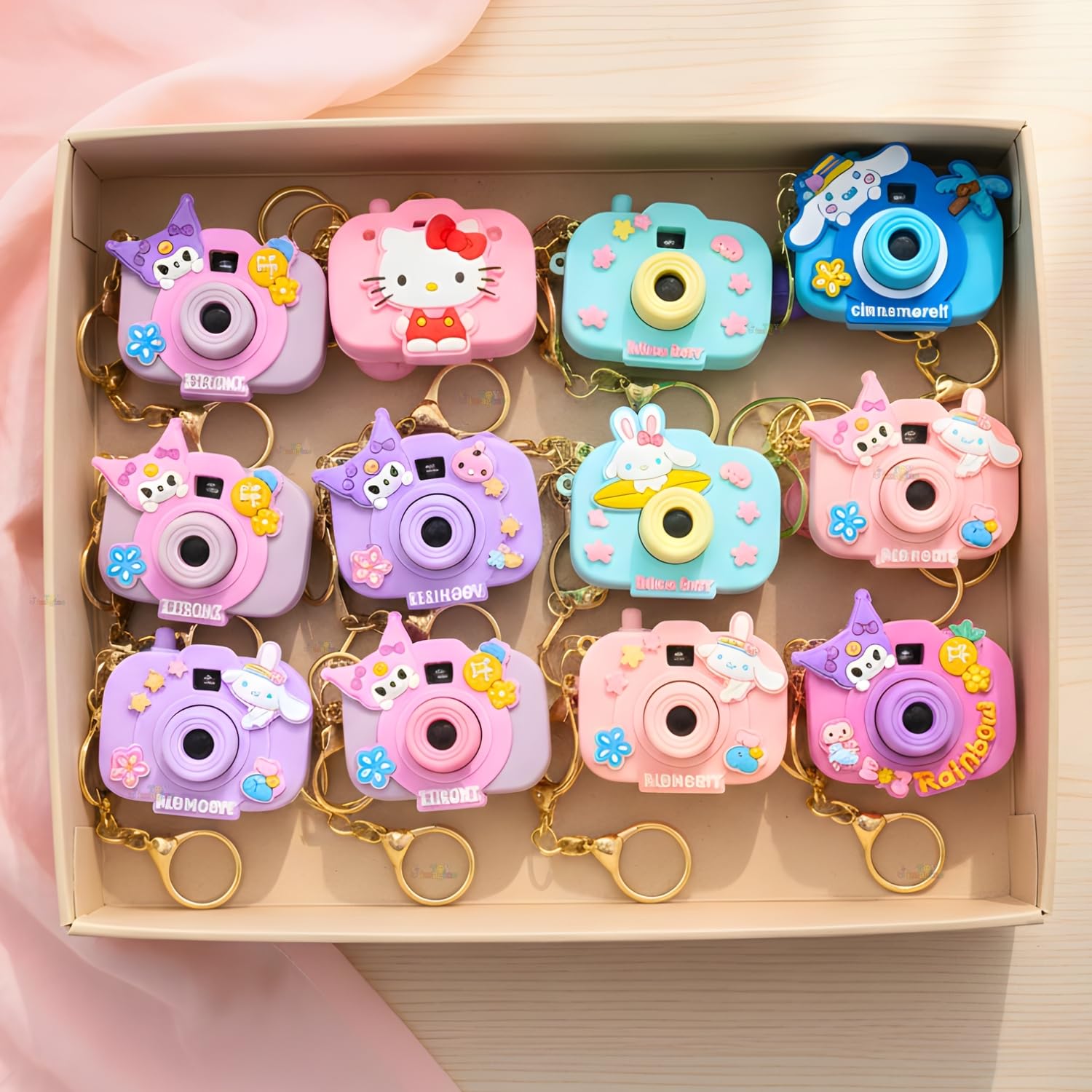 Toy Imagine Cute Cartoon Projection Camera Keychain Mini 2-in-1 Projector Toy with Image Slide Show Cartoon Design Keyring Return Gift for Kids Assorted Design (Pack of 12)