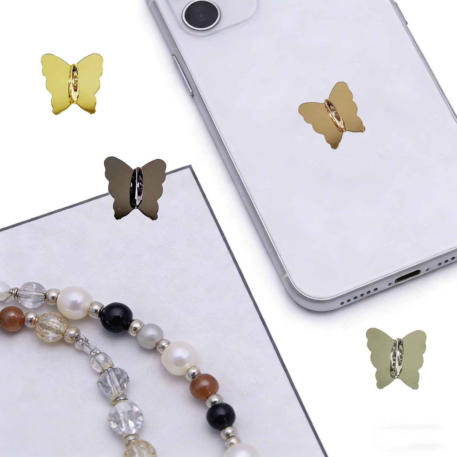 Heart Cell Phone Ring Holder Flower Phone Charm Hooks Adhesive Smartphone Ring Grip Sticky Metal for Cellphone Case Pad Tablet Cups DIY Accessories (4 Color Butterfly, 20 Packs) image 2