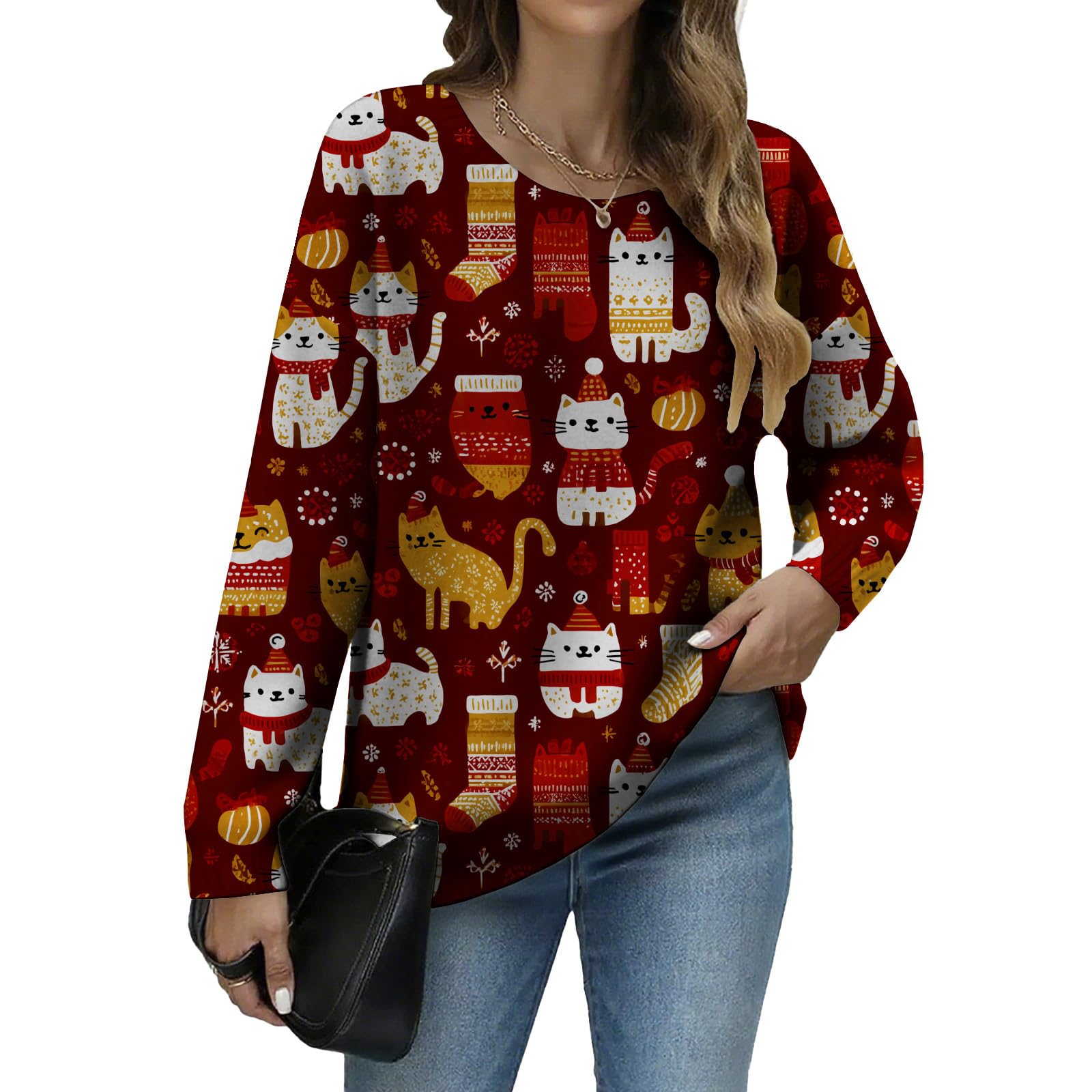 Ugly Christmas Sweaters for Women Crewneck Long Sleeve Holiday Knit Pullover Tops Funny Merry Xmas Printed Sweater