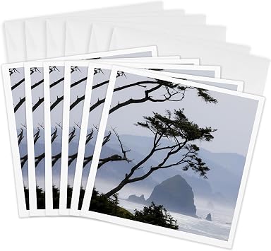 Greeting Cards - USA, Oregon, Ecola SP. Coastal mist and Haystack Rock. - 6 Pack - Landscape