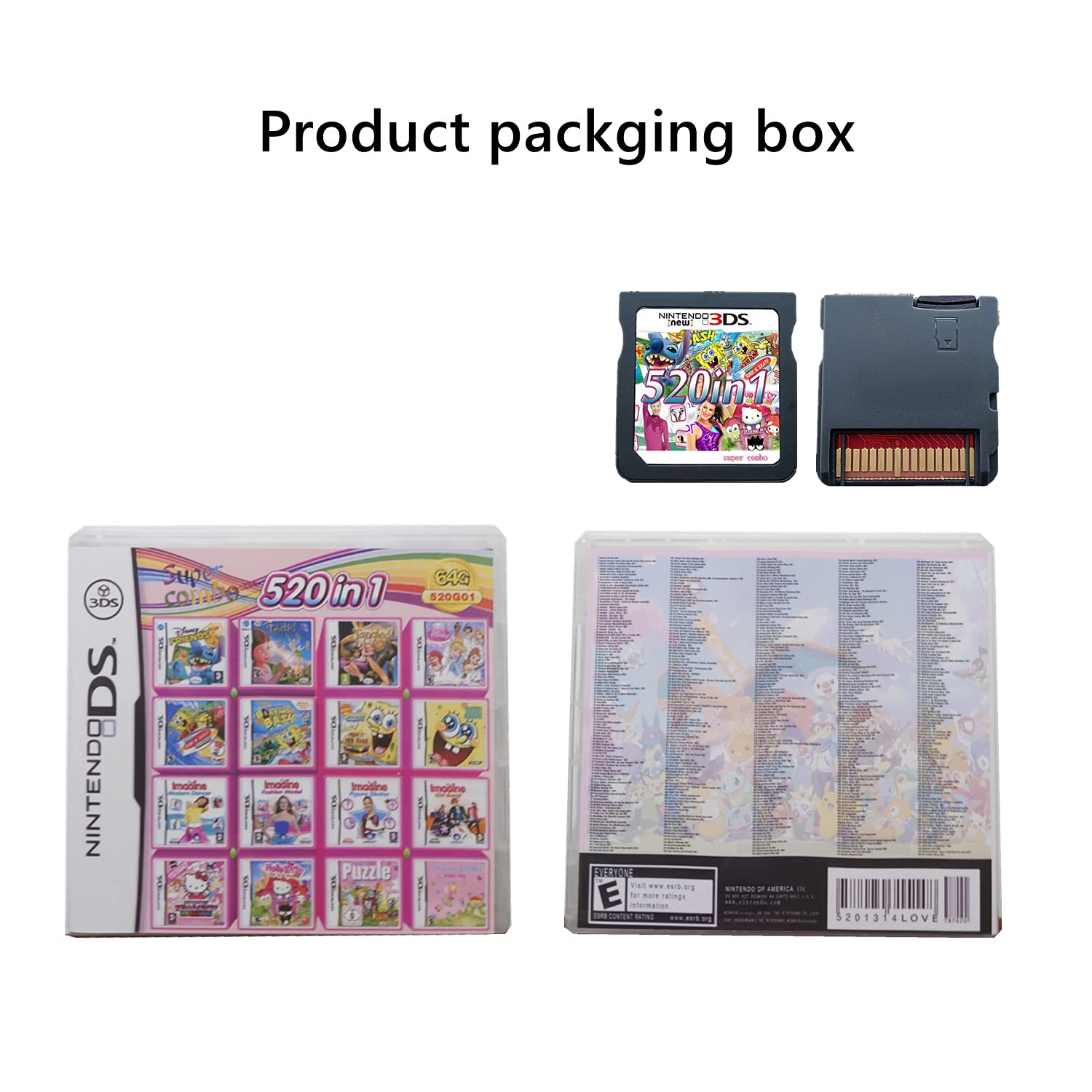 520 In 1 NDS Game Pack Card Compilations, Super Combo Multicart DS Game Card for Nintendo DS, NDSL, New 3DS, 2DS, New 2DS, NDSi, NDSi LL/XL, 3DS, 3DSLL/XL