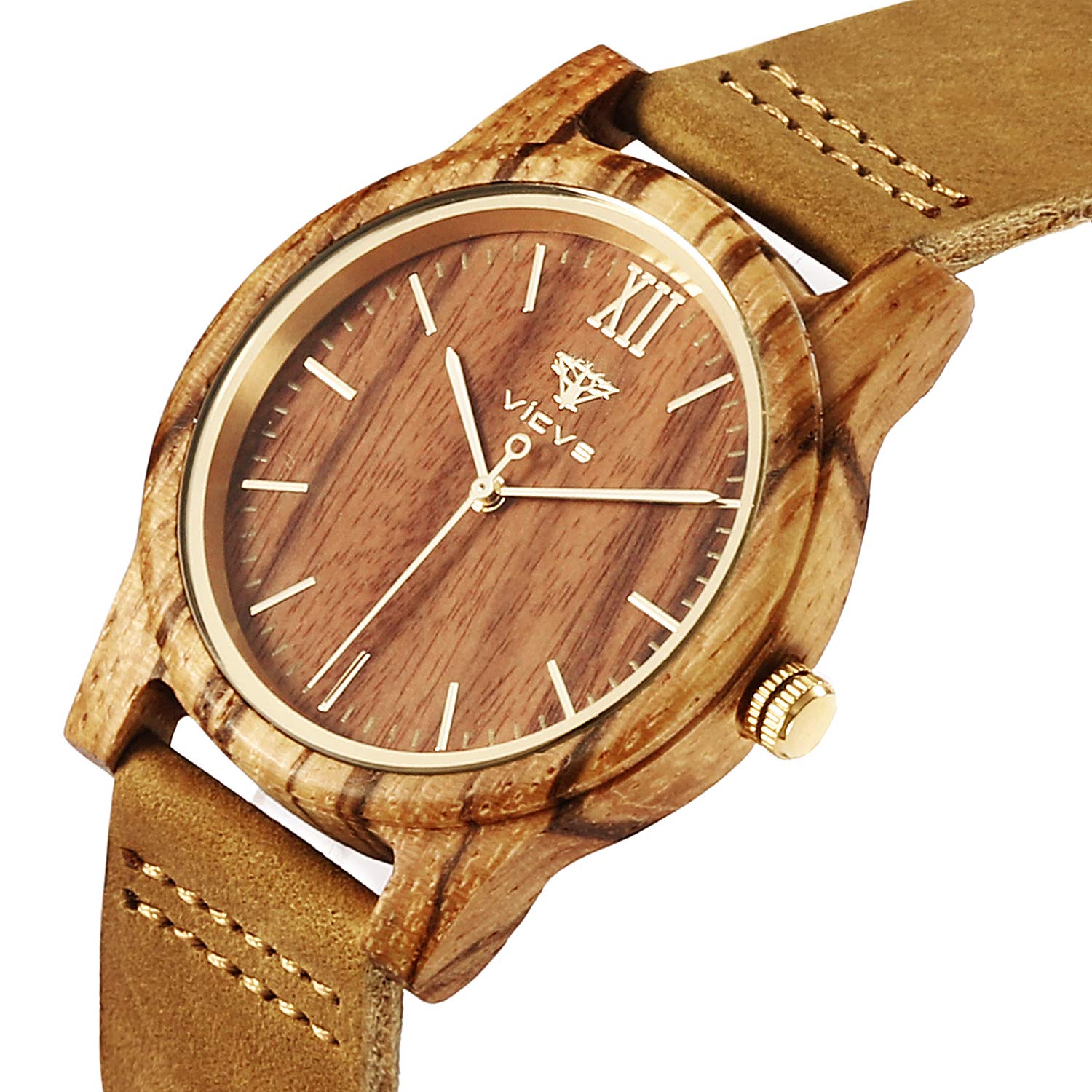 VICVS Orologi in legno per uomo e donna, noce naturale/legno di ulivo cronografo al quarzo giapponese, cinturino regolabile, sport militari e tempo libero