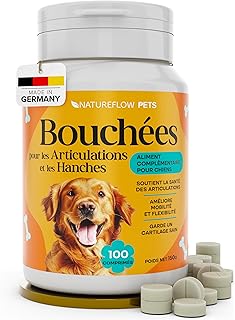 Complément Alimentaire Arthrose Chien Produit PRIMÉ 2024 - Comprimés Anti-Arthrose Articulations avec Poudre de Moule Verte Chien, MSM, Griffe du Diable, Glucosamine, Collagène, 100 Comprimés